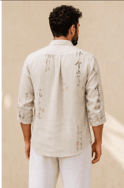 Calligraphed Linen Shirt — Back