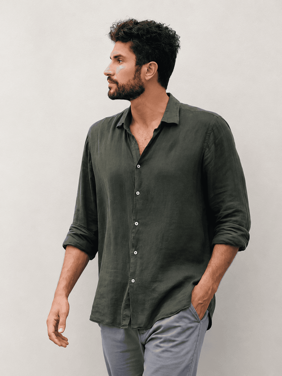 Indigo Linen Shirt — Front
