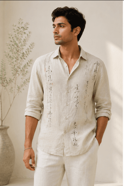 Silver Button Linen Shirts — Front